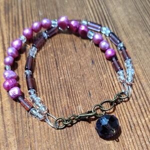 Pearl Purple Double Strand Ladies Beaded Bracelet, Handmade Ladies Bracelet